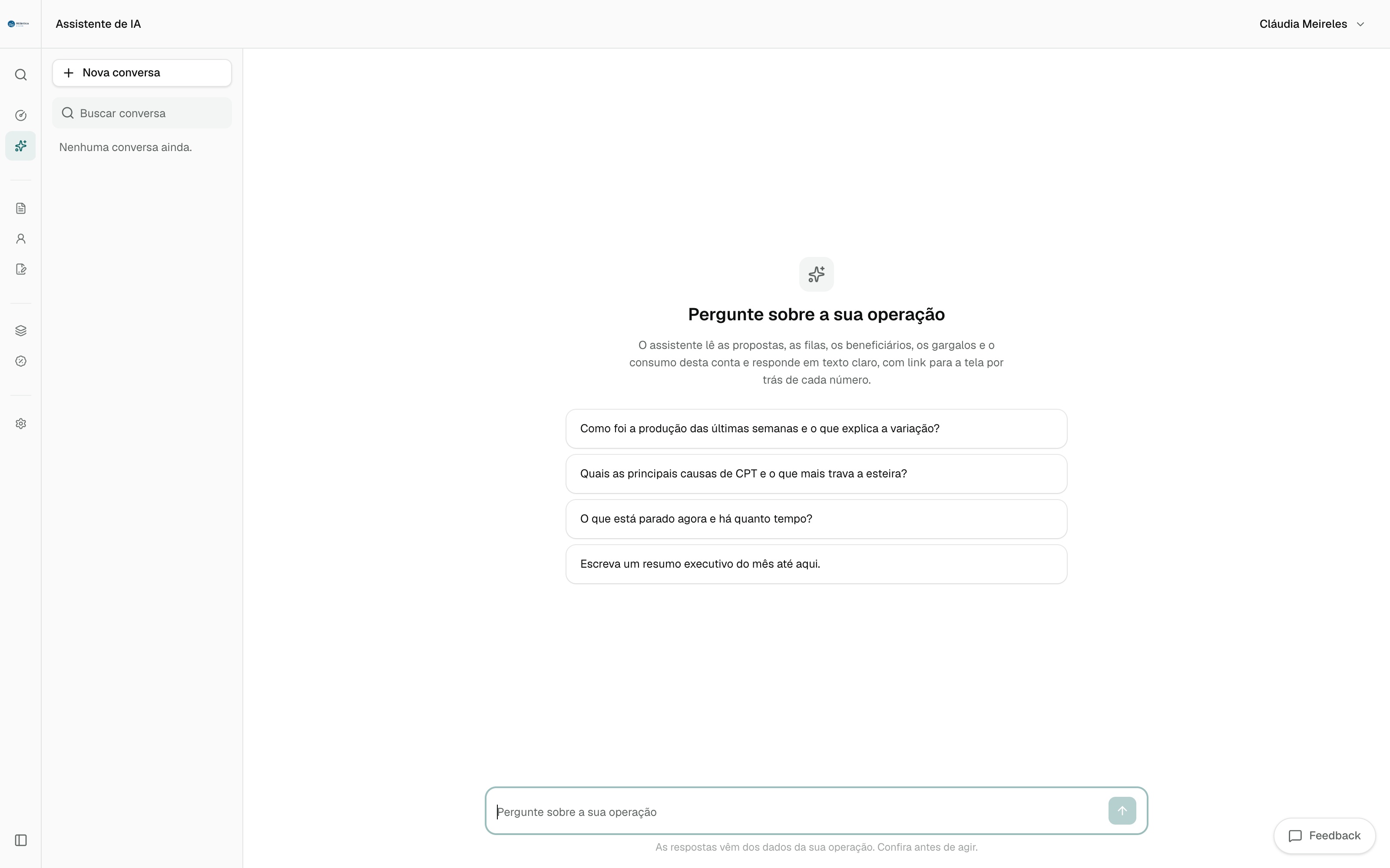 Chat de IA da operadora respondendo sobre a produção